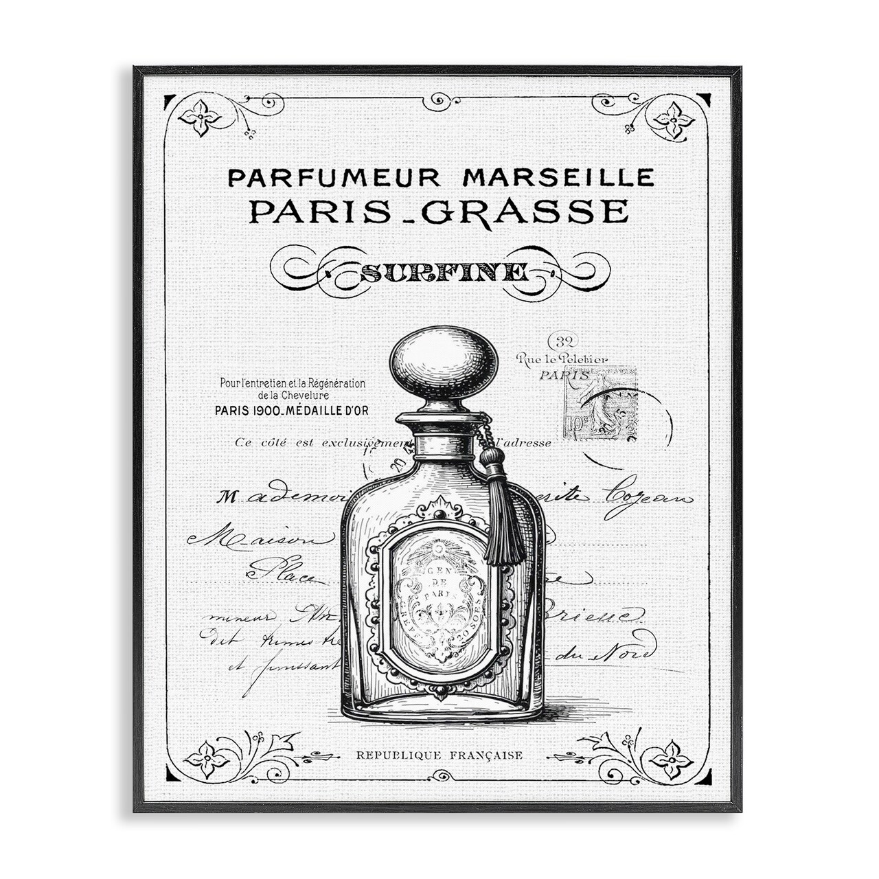 Stupell Industries Vintage French Luxury Bottle Framed Giclee, design by Lettered and Lined